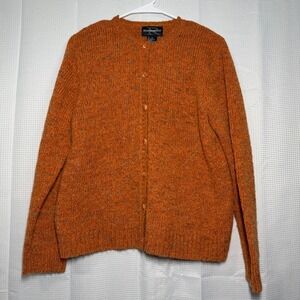 Requirements Cardigan Sweater Medium Orange Marled Knit Button Front